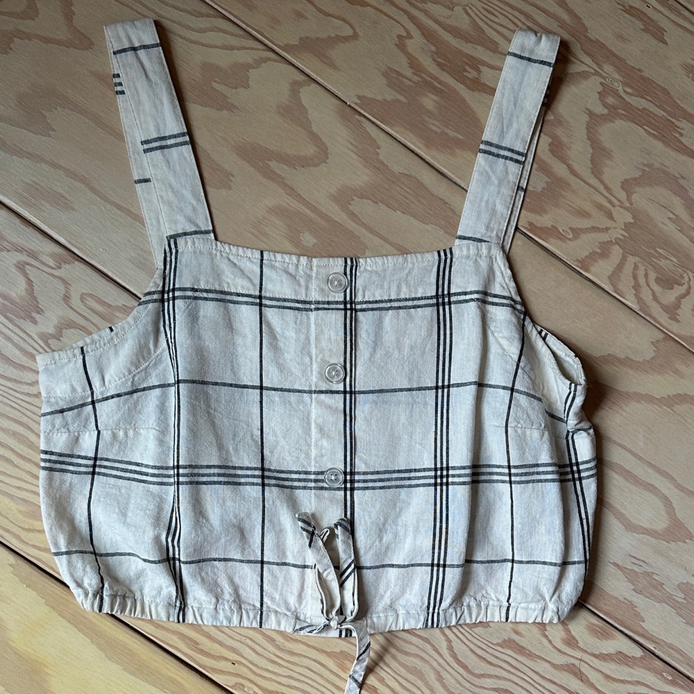 a new day Cream and Black Plaid Crop Tank